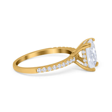 Art Deco Radiant Engagement Ring Yellow Tone, Simulated Cubic Zirconia 925 Sterling Silver